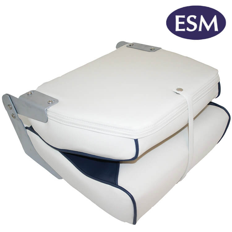 ESM boat seat Bluewater deluxe high back folding boat seat ivory white with blue - Escaping-Outdoors