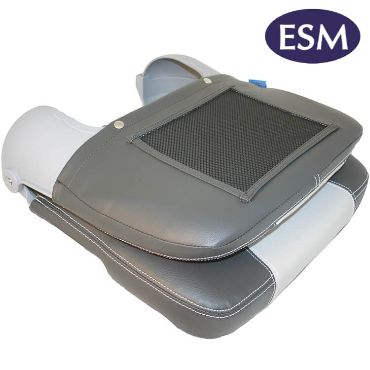 ESM boat seat Captain folding padded seat in folded position - Escaping Outdoors