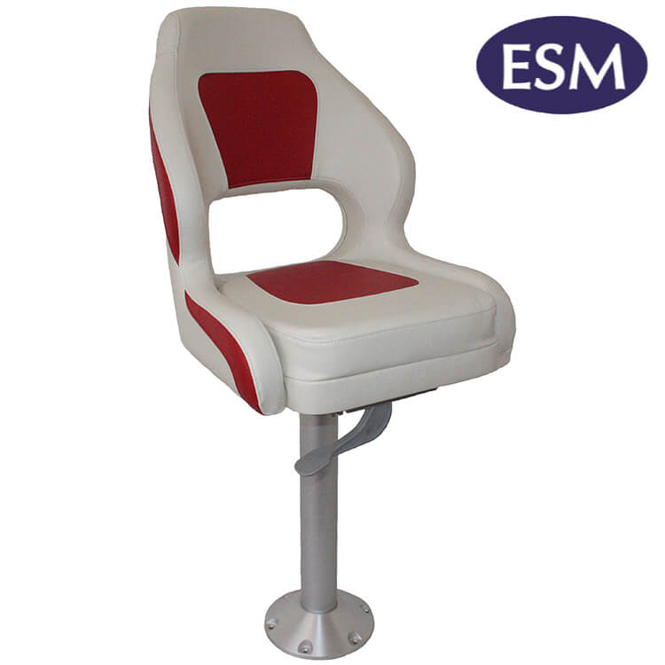 ESM boat seat Commodore helmsman boat seat white with red colour - Escaping Outdoors