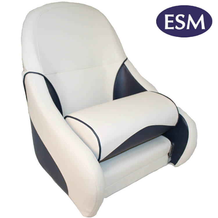 ESM boat seat Oceanstar deluxe flip up helmsman boat seat white and blue colour - Escaping Outdoors
