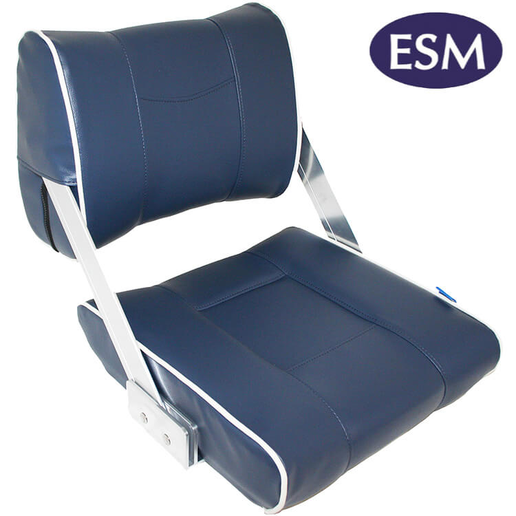 ESM boat seat flip back deluxe padded boat seat blue with white piping - Escaping Outdoors