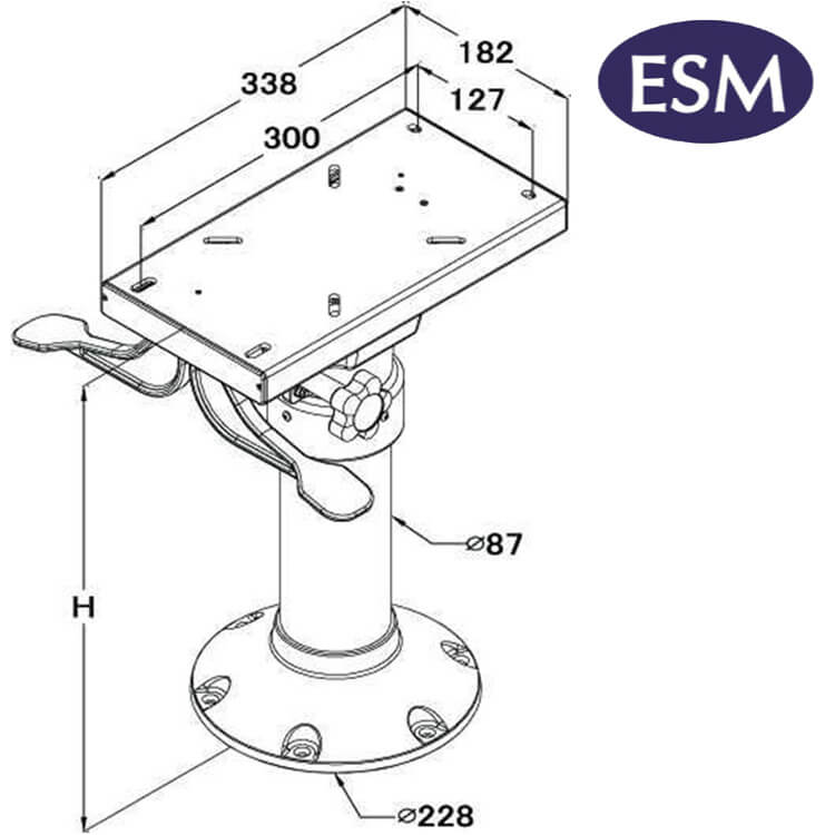 ESM gas adjustable boat seat pedestal and slide set 430 610mm specifications - Escaping Outdoors