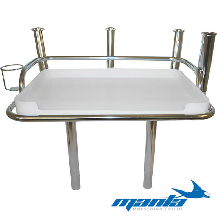 Manta folding 4 rod stainless steel bait station with 575mm x 390mm cutting board - Escaping Outdoors