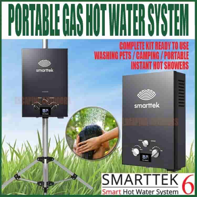 Smarttek 6 black portable gas hot water service - Escaping Outdoors
