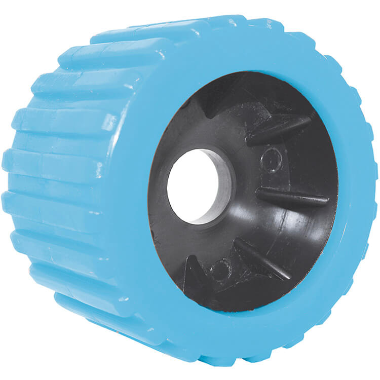 blue ribbed poly trailer roller wobble rollers 100 x 75mm - Escaping Outdoors