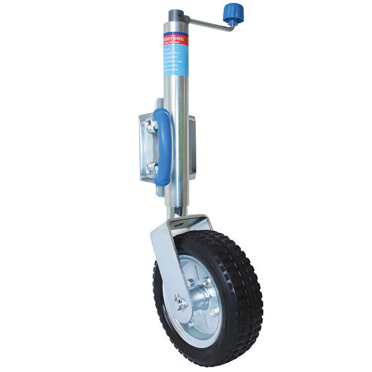 boat trailer and caravan jockey wheel and swivel bolt on weld on clamp 250mm solid rubber wheel - Escaping Outdoors