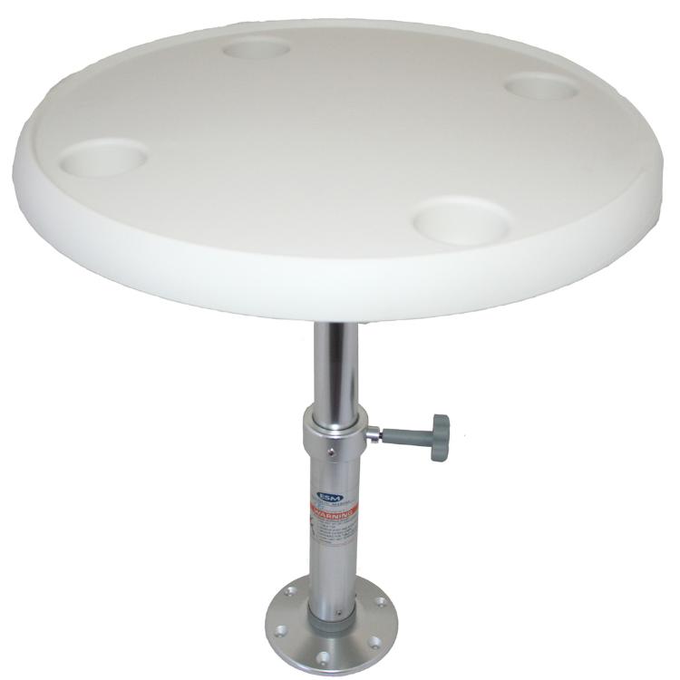 boat table with oval top and adjustable pedestal