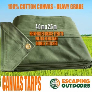 Canvas tarpaulin heavy duty 4.0m x 2.5m - Escaping Outdoors Australia