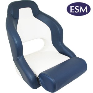 ESM boat seat Admiral compact flip up helmsman boat seat dark blue and white colour - Escaping Outdoors