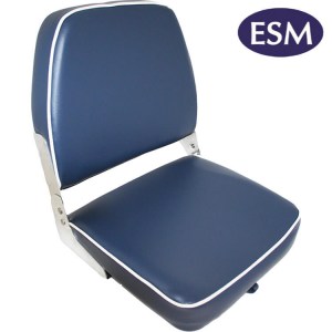 ESM boat seat Ensign folding upholstered boat seat dark blue with white piping - Escaping Outdoors