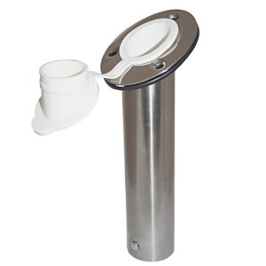 stainless steel fishing boat rod holder with white PVC sealing cap flush mount rod holder style - Escaping Outdoors